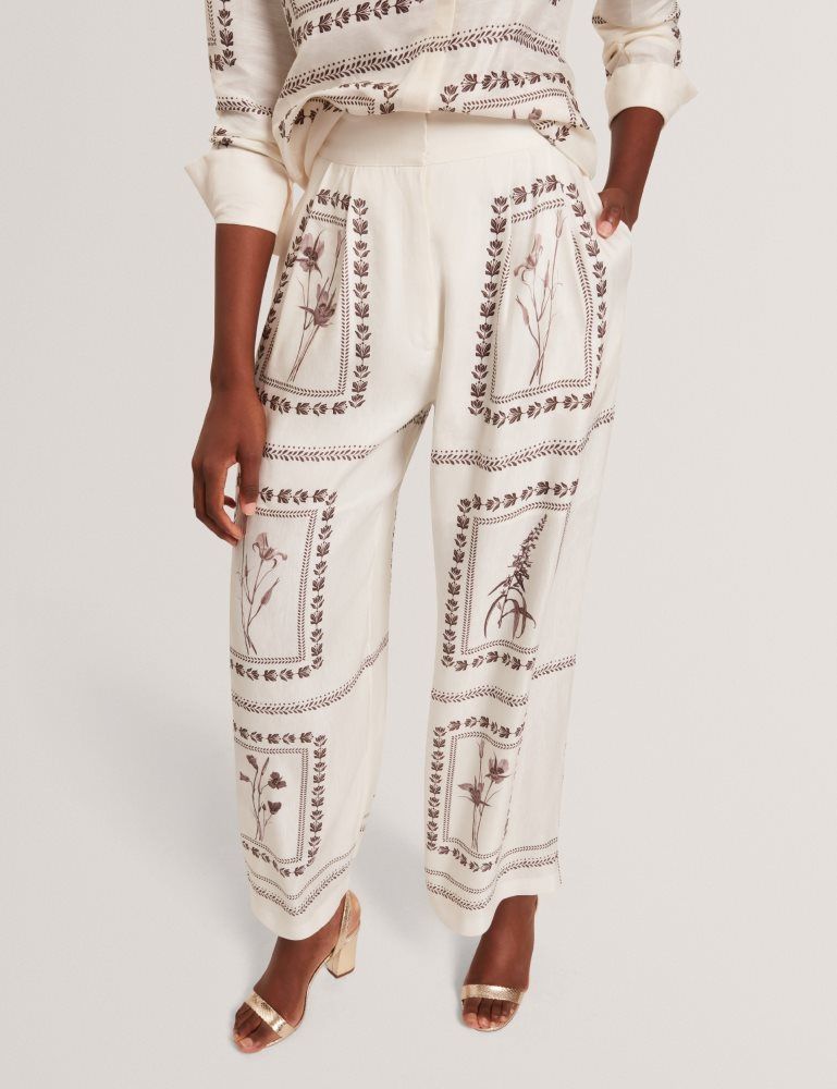 Ted Baker Ornitha - Panel Print Silk Linen Wide Leg Trousers Kurze Hose Damen Weiß | 764231-TXQ
