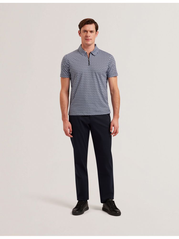 Ted Baker Ounslo - Printed Zip Neck Cotton Polo Shirt Oberteile Herren Blau | 532796-TBG