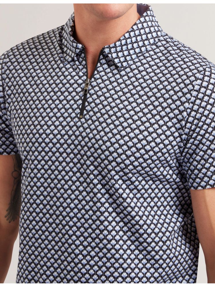 Ted Baker Ounslo - Printed Zip Neck Cotton Polo Shirt Oberteile Herren Blau | 532796-TBG