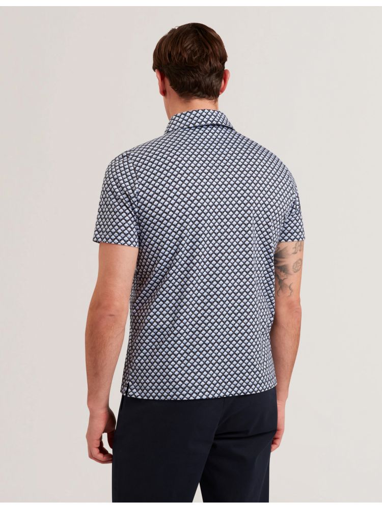 Ted Baker Ounslo - Printed Zip Neck Cotton Polo Shirt Oberteile Herren Blau | 532796-TBG
