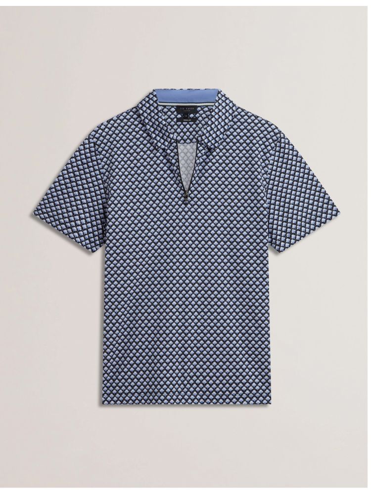 Ted Baker Ounslo - Printed Zip Neck Cotton Polo Shirt Oberteile Herren Blau | 532796-TBG