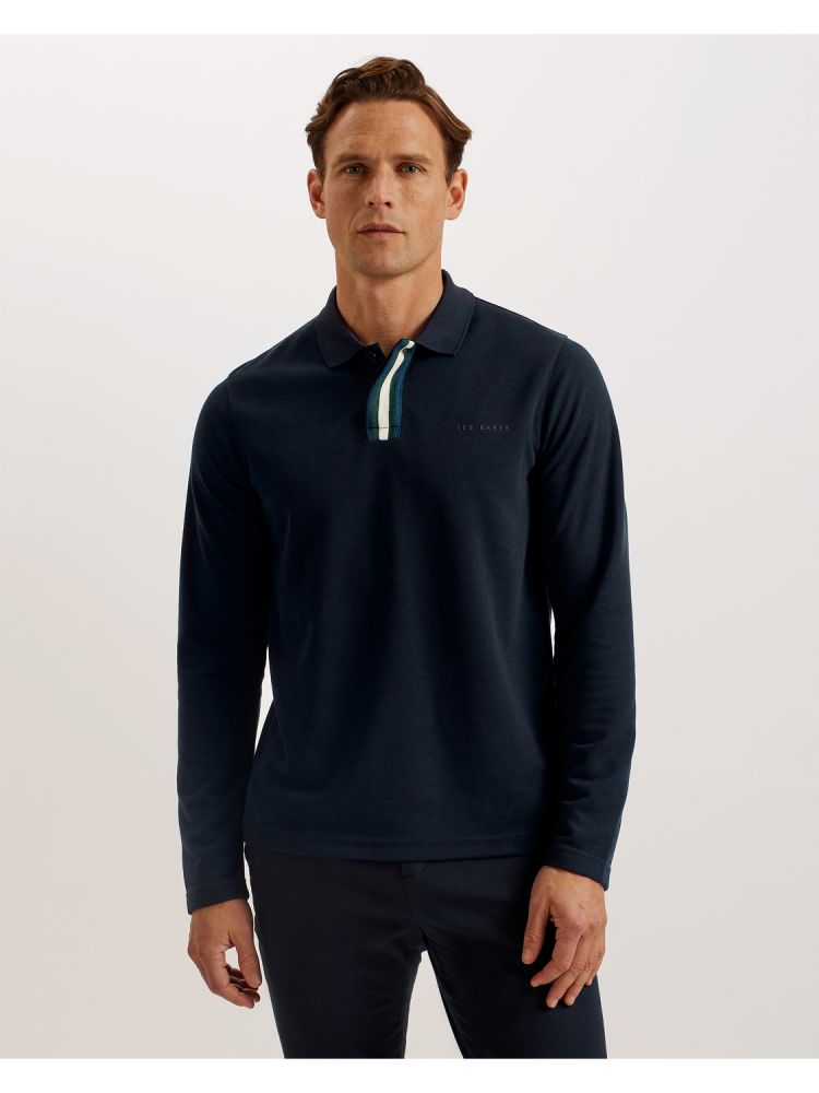 Ted Baker Pacto - Branded Long Sleeve Polo Shirt Oberteile Herren Navy | 987640-SVX