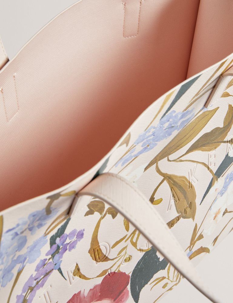 Ted Baker Palamaa - Floral Print Pu Large Icon Tote Bag Icon-Taschen Damen Rosa | 514986-QJV