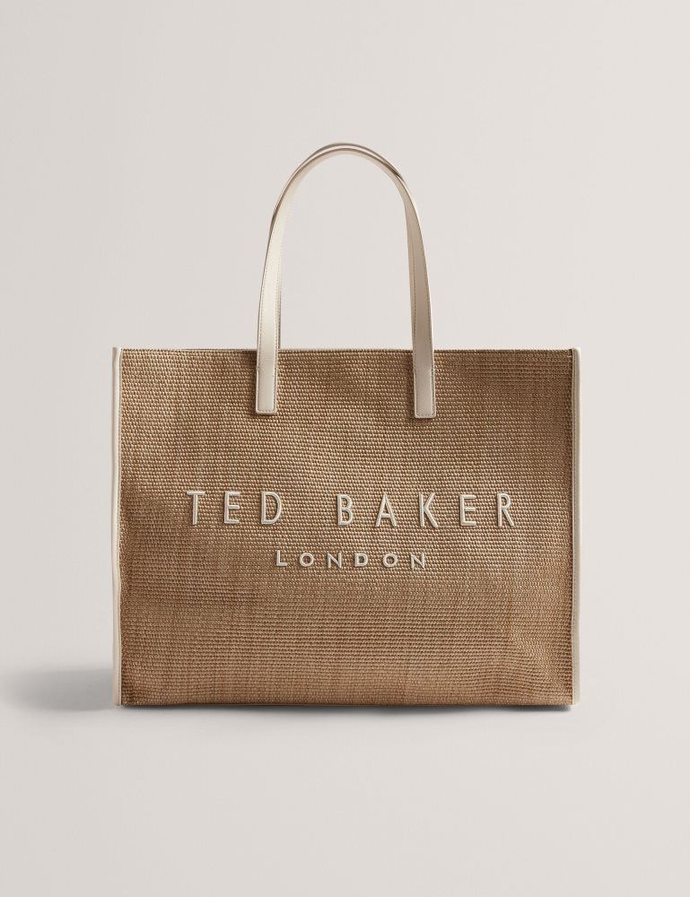 Ted Baker Pallmer - Faux Raffia Pu Trim Large Icon Tote Bag Icon-Taschen Damen Ecru | 859371-CIJ