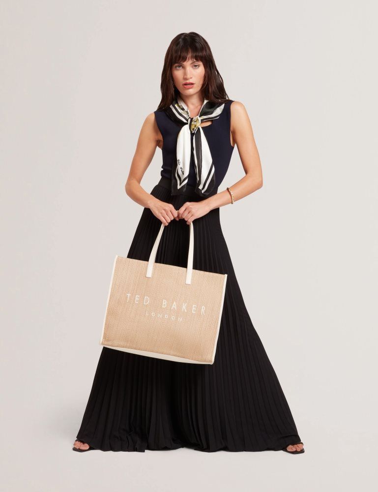 Ted Baker Pallmer - Faux Raffia Pu Trim Large Icon Tote Bag Icon-Taschen Damen Ecru | 859371-CIJ