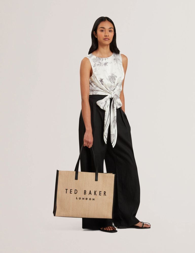 Ted Baker Pallmer - Faux Raffia Pu Trim Large Icon Tote Bag Tragetaschen Damen Beige | 592047-NSQ