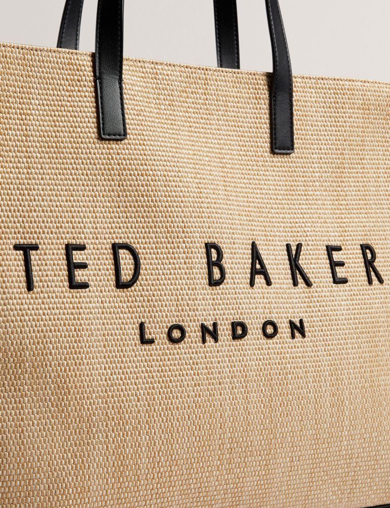 Ted Baker Pallmer - Faux Raffia Pu Trim Large Icon Tote Bag Tragetaschen Damen Beige | 592047-NSQ