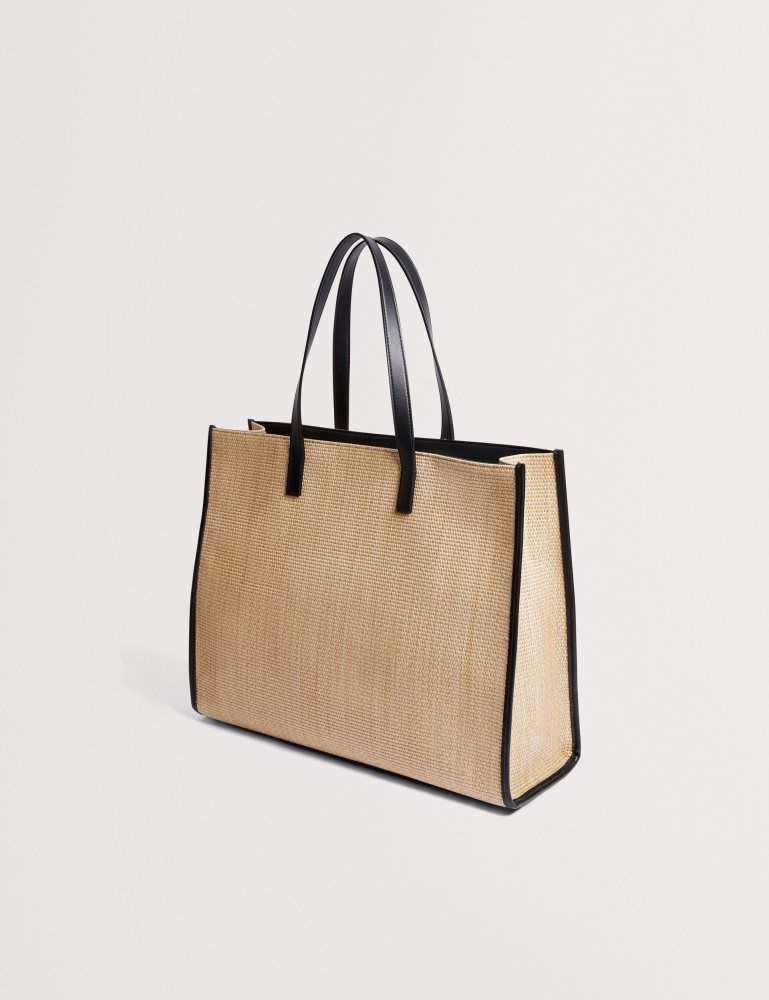 Ted Baker Pallmer - Faux Raffia Pu Trim Large Icon Tote Bag Tragetaschen Damen Beige | 592047-NSQ