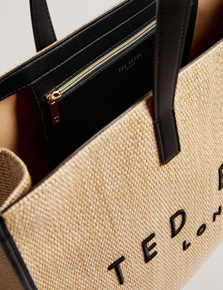 Ted Baker Pallmer - Faux Raffia Pu Trim Large Icon Tote Bag Tragetaschen Damen Beige | 592047-NSQ
