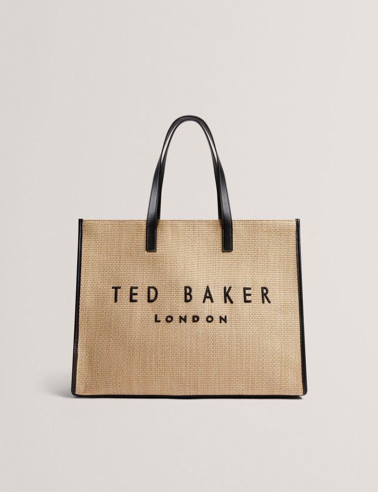 Ted Baker Pallmer - Faux Raffia Pu Trim Large Icon Tote Bag Tragetaschen Damen Beige | 592047-NSQ