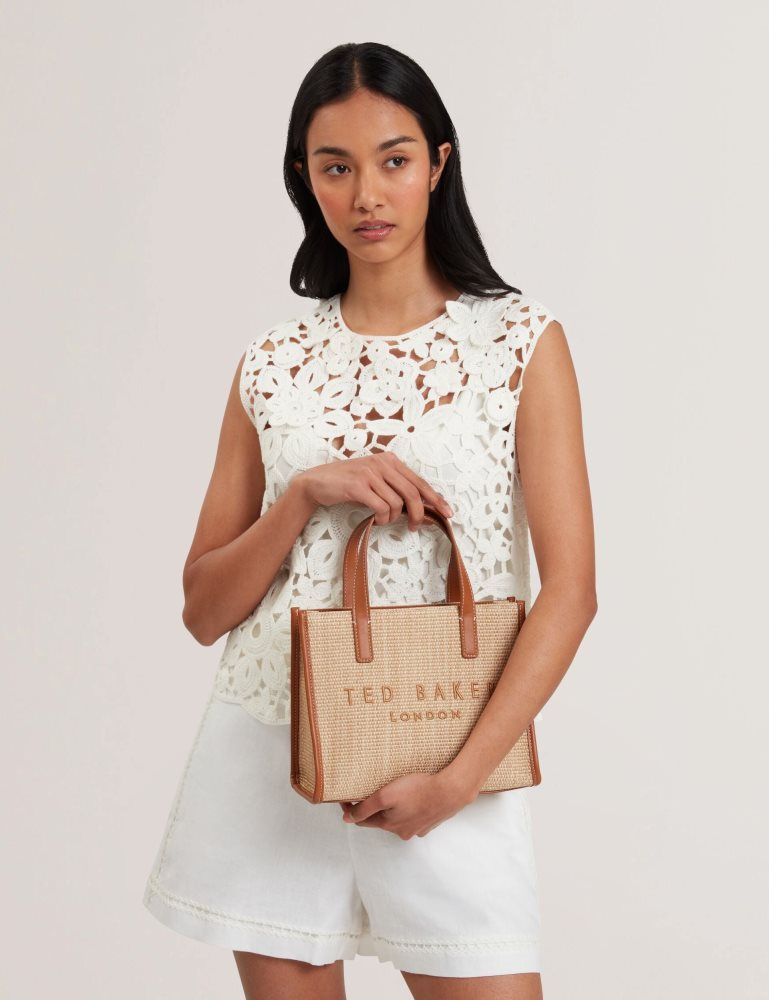 Ted Baker Paolina - Faux Raffia Pu Trim Small Icon Tote Bag Tragetaschen Damen Braun | 261409-YPU