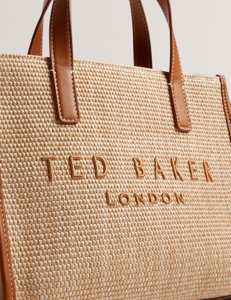 Ted Baker Paolina - Faux Raffia Pu Trim Small Icon Tote Bag Tragetaschen Damen Braun | 261409-YPU