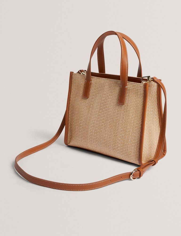 Ted Baker Paolina - Faux Raffia Pu Trim Small Icon Tote Bag Tragetaschen Damen Braun | 261409-YPU