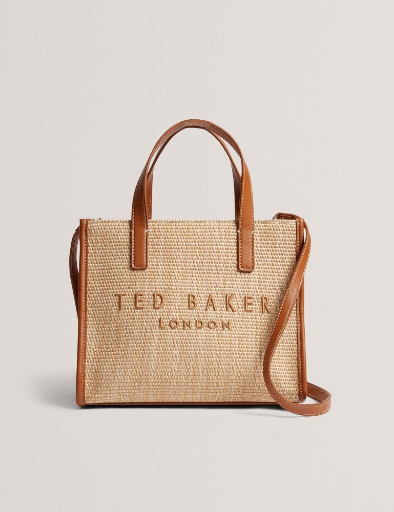 Ted Baker Paolina - Faux Raffia Pu Trim Small Icon Tote Bag Tragetaschen Damen Braun | 261409-YPU