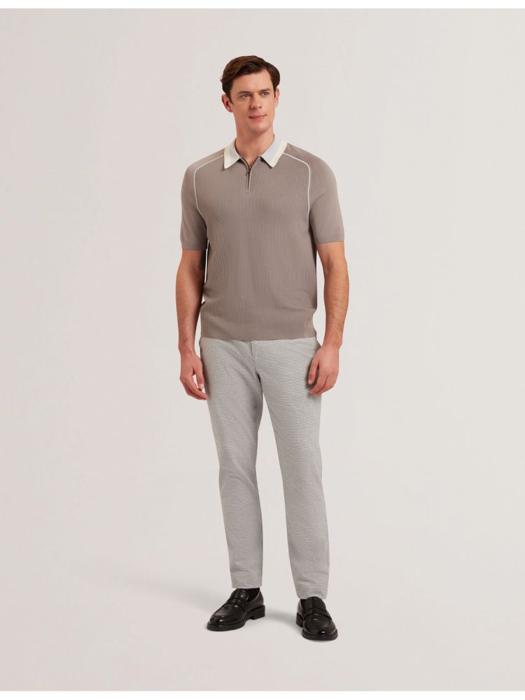 Ted Baker Paxto - Textured Zip Polo With Striped Collar Oberteile Herren Grau | 482935-FOK