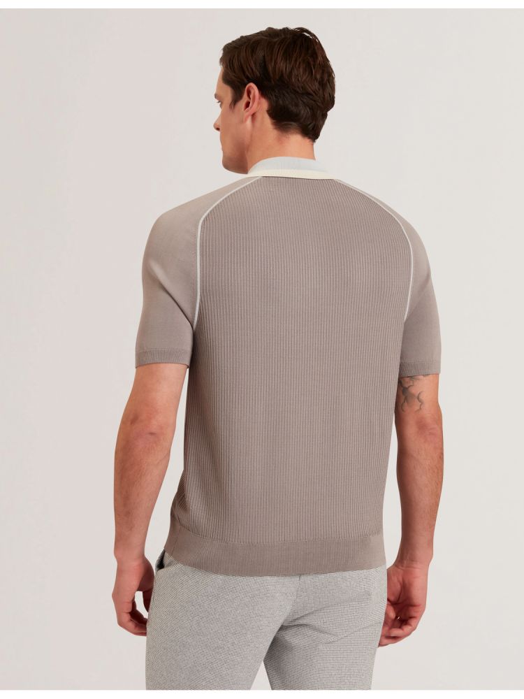 Ted Baker Paxto - Textured Zip Polo With Striped Collar Oberteile Herren Grau | 482935-FOK