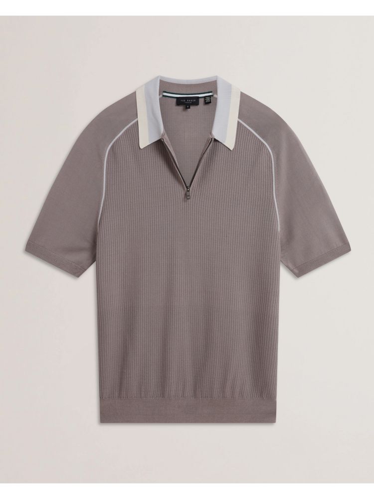 Ted Baker Paxto - Textured Zip Polo With Striped Collar Oberteile Herren Grau | 482935-FOK