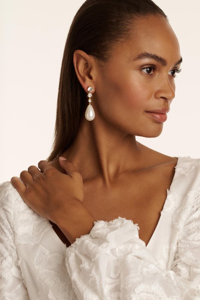 Ted Baker Pearsti - Pearl Pendant Crystal Drop Earrings Schmuck Damen Gold | 984712-PQK