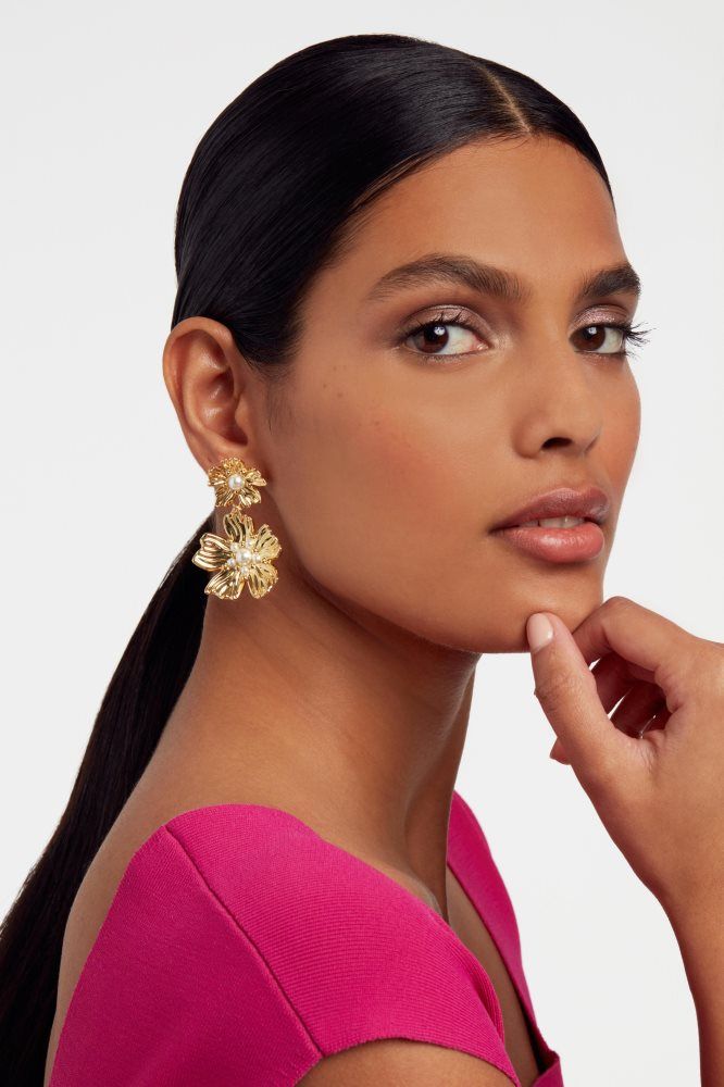 Ted Baker Petaria - Flower Statement Drop Earrings Schmuck Damen Gold | 309425-UIJ