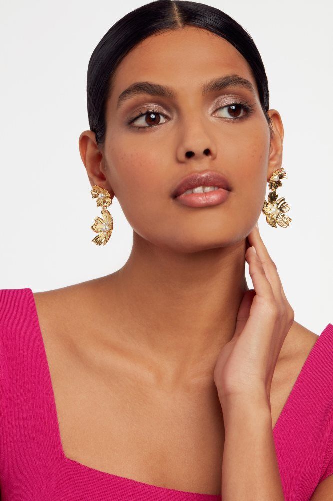 Ted Baker Petaria - Flower Statement Drop Earrings Schmuck Damen Gold | 309425-UIJ