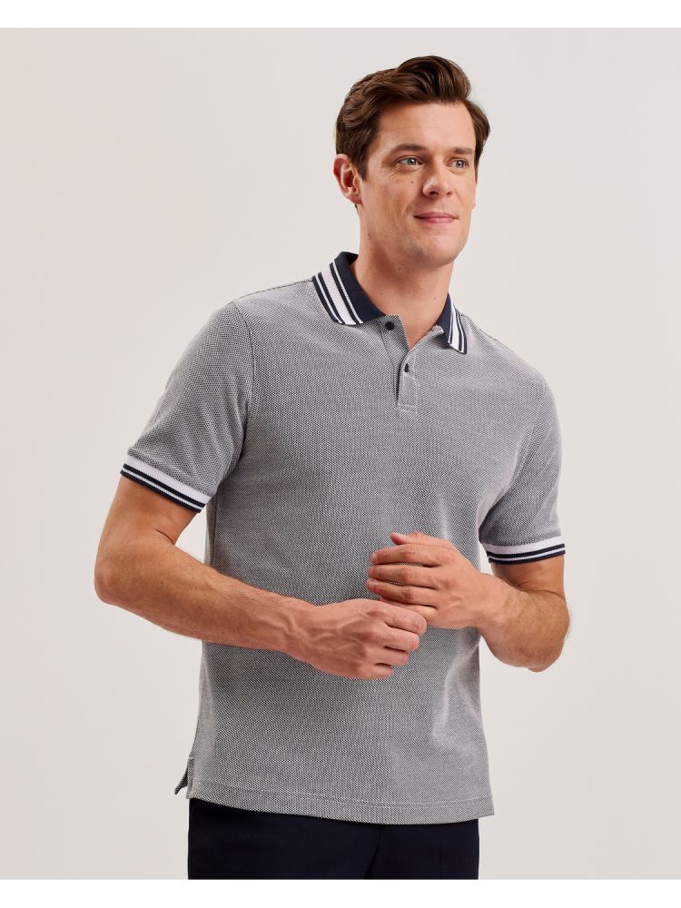 Ted Baker Phenes - Textured Cotton Stripe Trim Polo Shirt Oberteile Herren Navy | 254789-ZRY