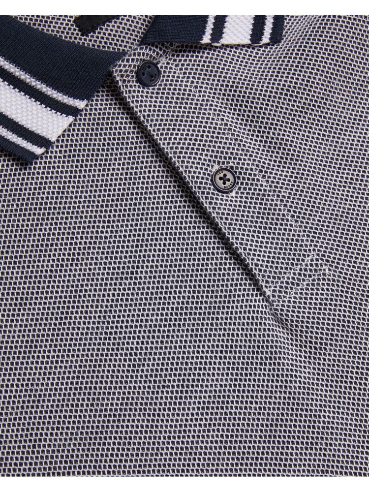 Ted Baker Phenes - Textured Cotton Stripe Trim Polo Shirt Oberteile Herren Navy | 254789-ZRY