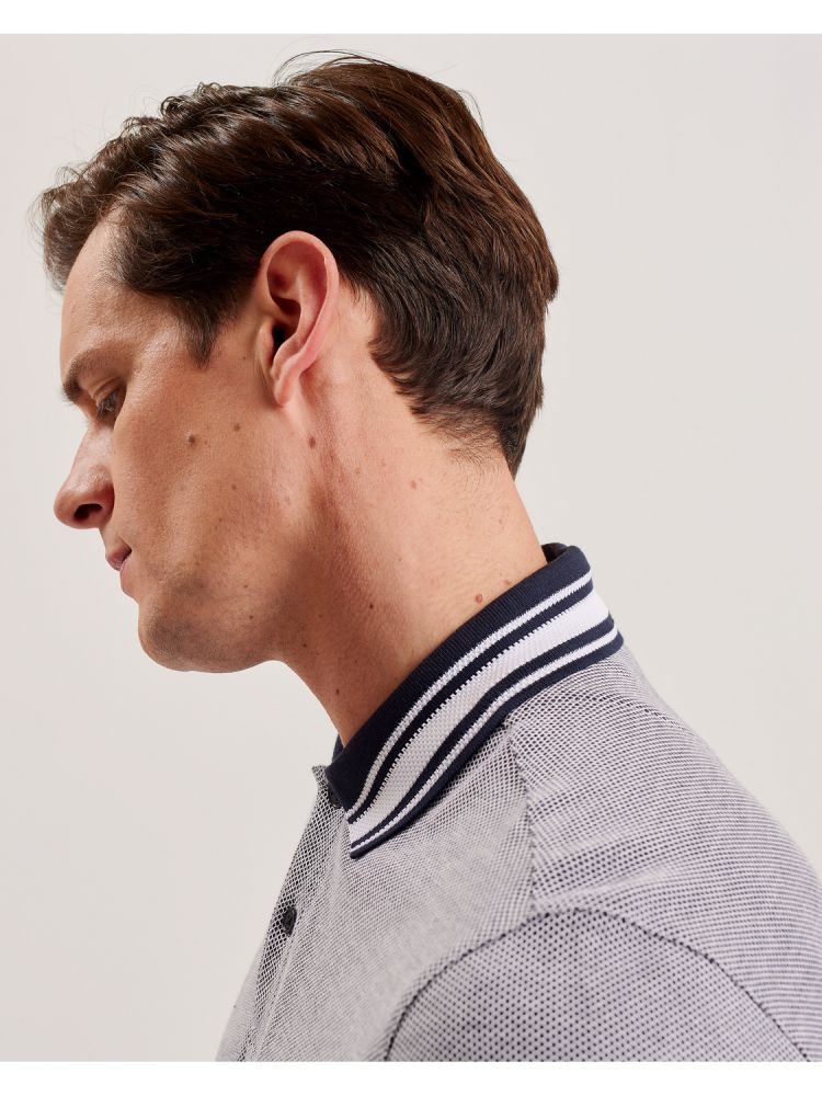 Ted Baker Phenes - Textured Cotton Stripe Trim Polo Shirt Oberteile Herren Navy | 254789-ZRY