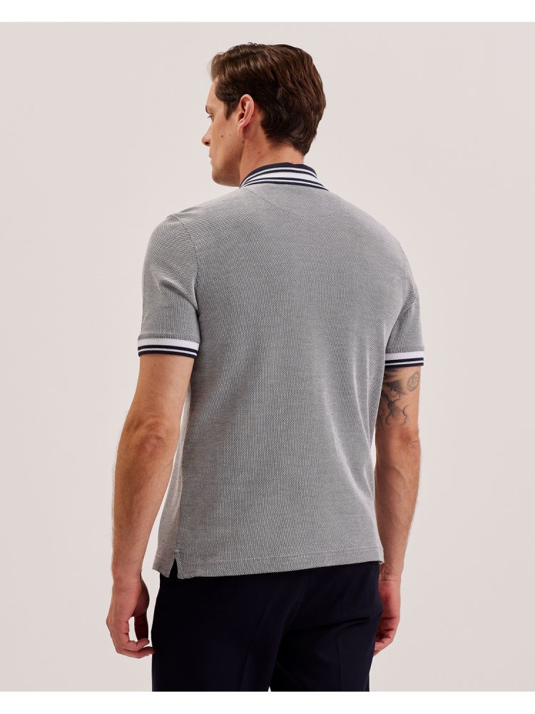 Ted Baker Phenes - Textured Cotton Stripe Trim Polo Shirt Oberteile Herren Navy | 254789-ZRY