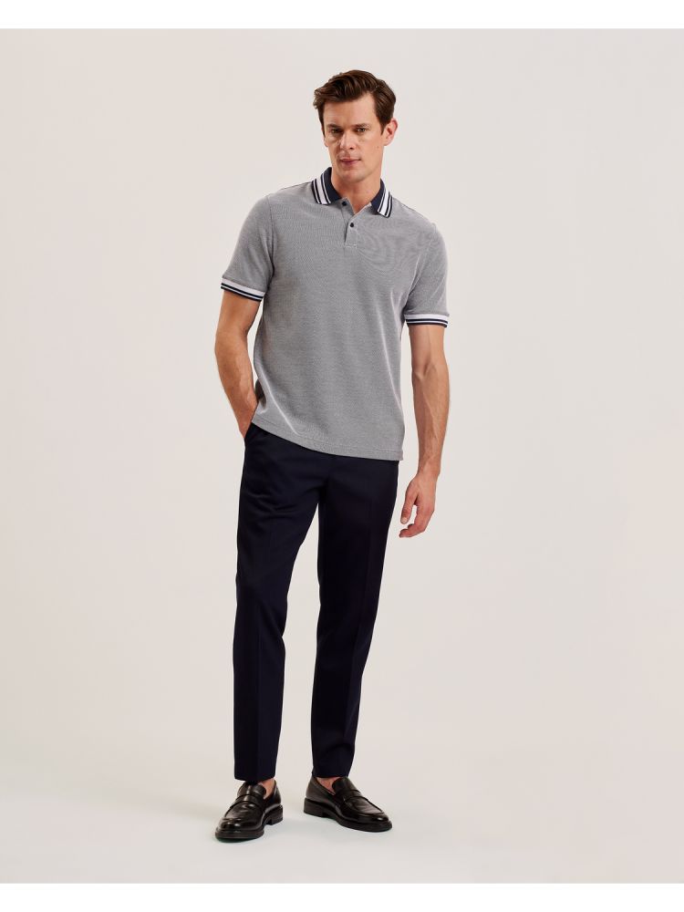 Ted Baker Phenes - Textured Cotton Stripe Trim Polo Shirt Oberteile Herren Navy | 254789-ZRY
