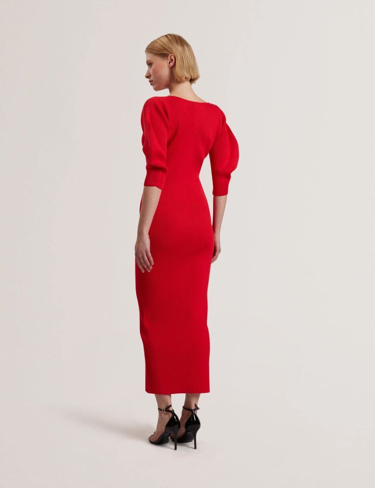 Ted Baker Pricila - Shaped Sleeve Knitted Bodycon Midi Dress Kleid Damen Rot | 134867-QVC