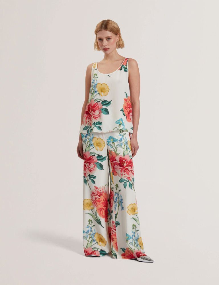 Ted Baker Purrla - Floral Print Scoop Neck Sleeveless Top Anzüge Damen Weiß | 143098-UTK
