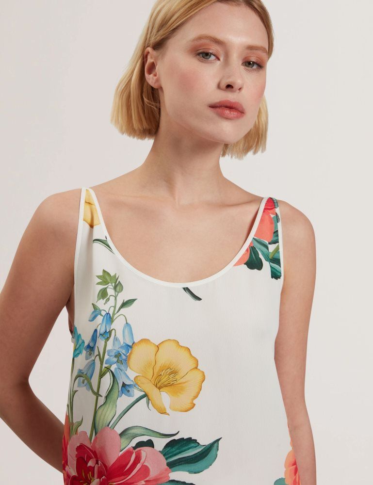 Ted Baker Purrla - Floral Print Scoop Neck Sleeveless Top T-shirts Damen Weiß | 632570-CVU