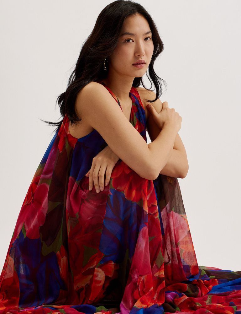 Ted Baker Rabiusa - Organza Tropical Bloom V-neck Maxi Dress Kleid Damen Mehrfarbig | 063752-WFY