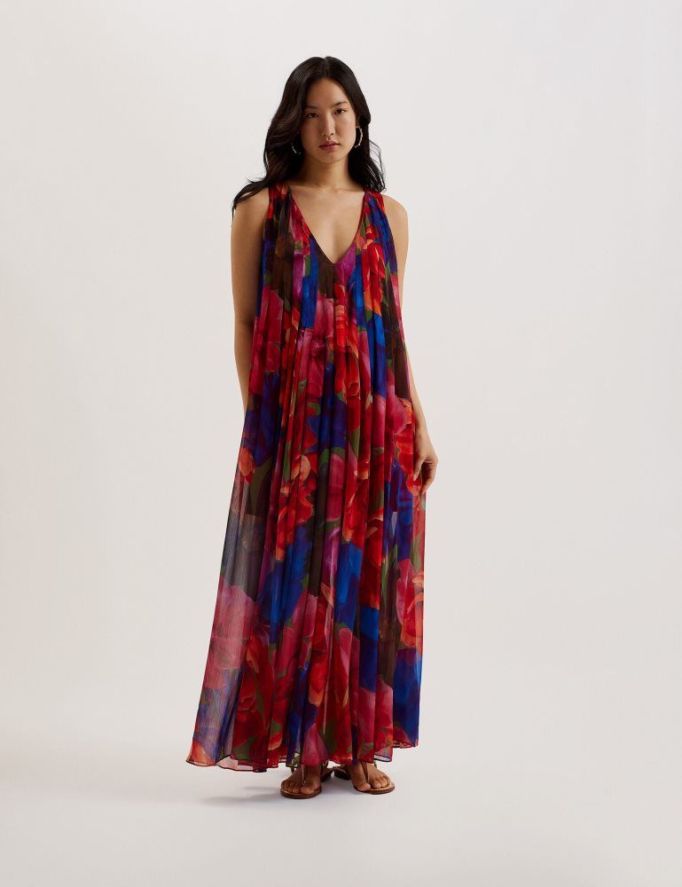Ted Baker Rabiusa - Organza Tropical Bloom V-neck Maxi Dress Kleid Damen Mehrfarbig | 063752-WFY
