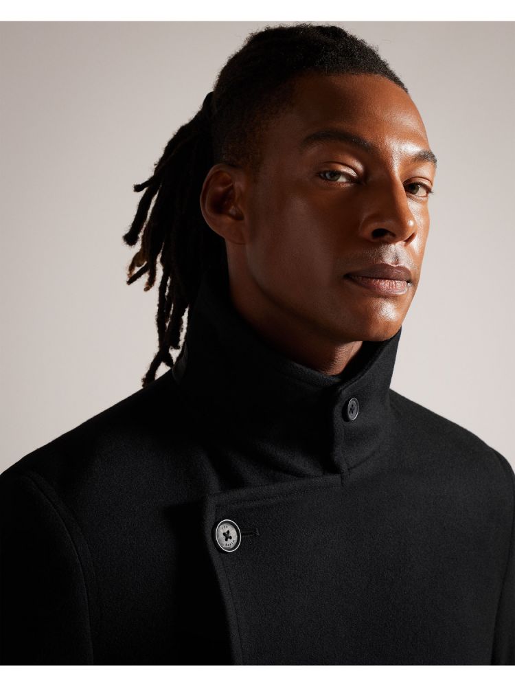 Ted Baker Radford - Longline Funnel Neck Wool Wrap Coat Jacken Herren Schwarz | 720859-LCI