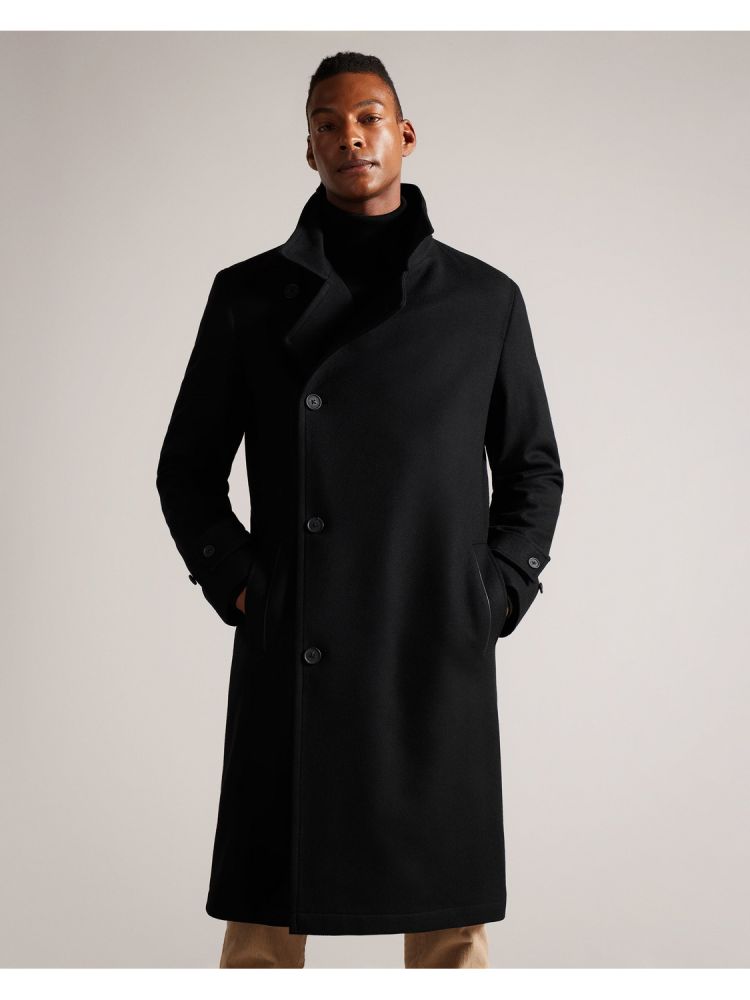 Ted Baker Radford - Longline Funnel Neck Wool Wrap Coat Jacken Herren Schwarz | 720859-LCI