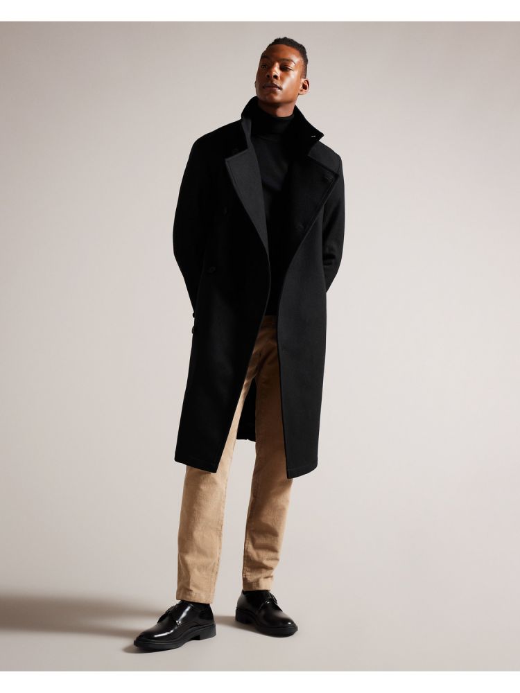 Ted Baker Radford - Longline Funnel Neck Wool Wrap Coat Jacken Herren Schwarz | 720859-LCI
