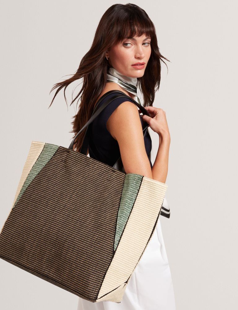 Ted Baker Rafiya - Woven Colour Block Folding Shopper Bag Tragetaschen Damen Schwarz | 697302-SQK