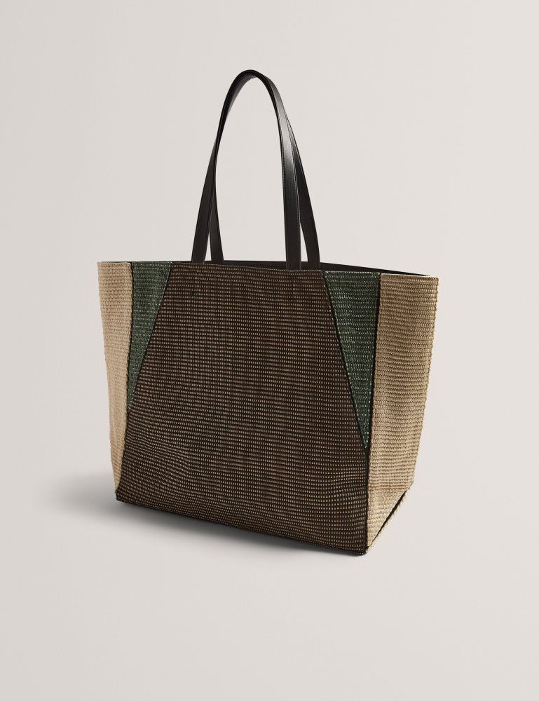 Ted Baker Rafiya - Woven Colour Block Folding Shopper Bag Tragetaschen Damen Schwarz | 697302-SQK