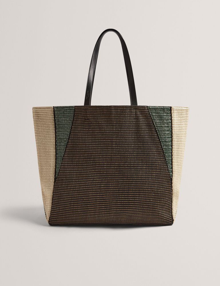 Ted Baker Rafiya - Woven Colour Block Folding Shopper Bag Tragetaschen Damen Schwarz | 697302-SQK