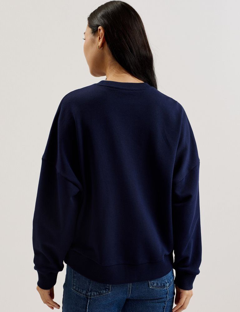 Ted Baker Raynahh - Textured Floral Graphic Cotton Sweatshirt Pullover Damen Navy | 362104-FDB