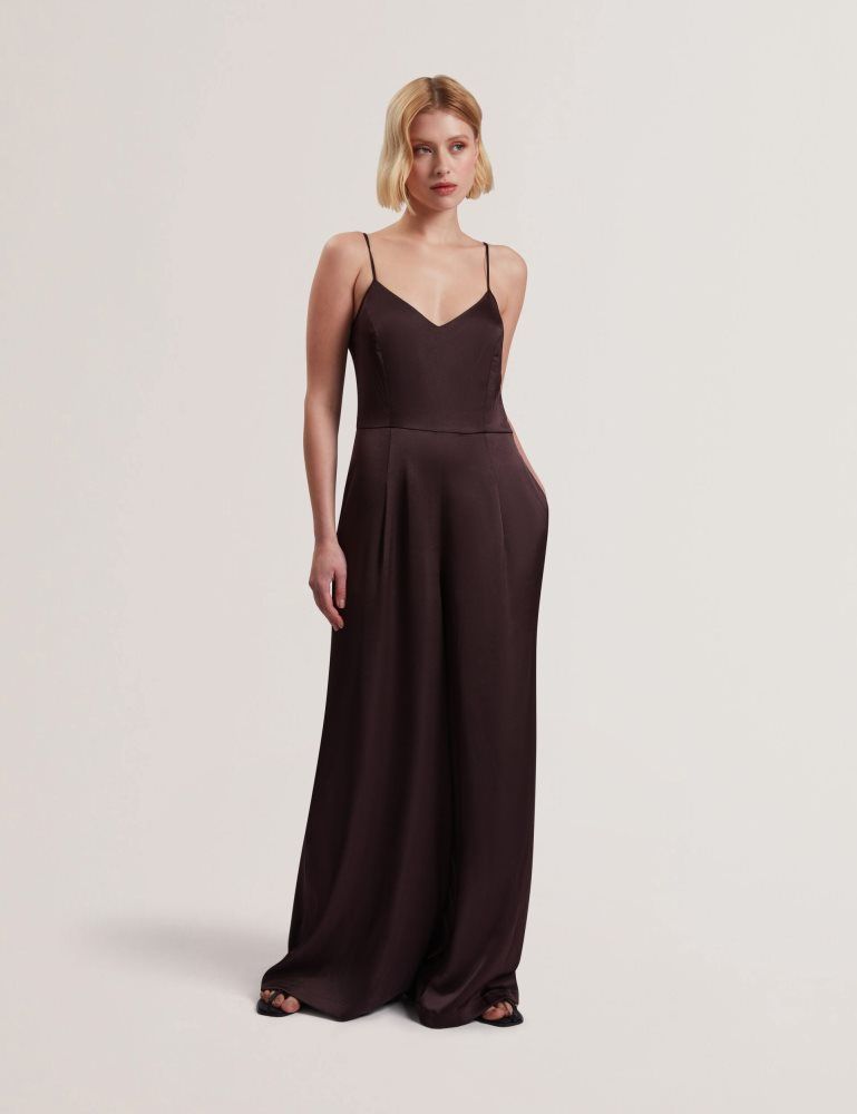 Ted Baker Rayyna - Wide Leg Satin Jumpsuit With Knitted Tank Jumpsuit Damen Braun | 856270-ERD