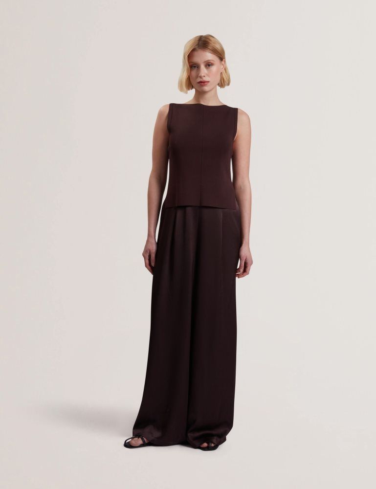 Ted Baker Rayyna - Wide Leg Satin Jumpsuit With Knitted Tank Jumpsuit Damen Braun | 856270-ERD