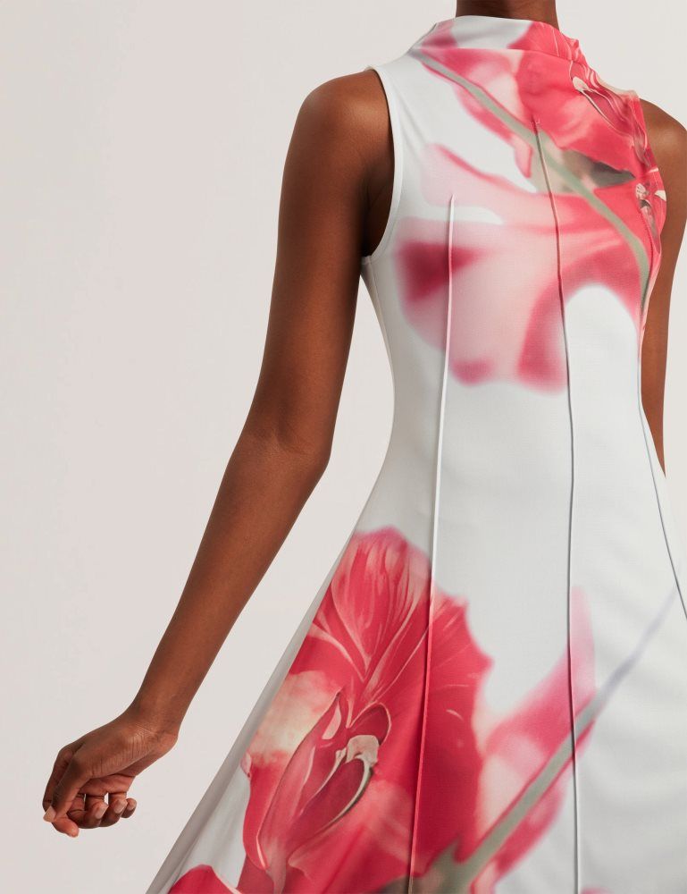 Ted Baker Rebehka - High Neck Printed Jersey Midi Dress Kleid Damen Blau | 547621-DIF