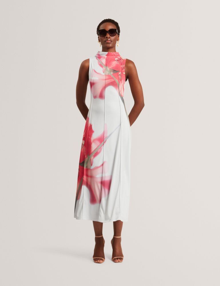 Ted Baker Rebehka - High Neck Printed Jersey Midi Dress Kleid Damen Blau | 547621-DIF