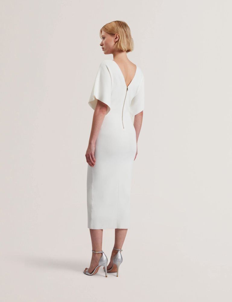 Ted Baker Rebexxa - Wide Sleeve Knitted Bodycon Midi Dress Kleid Damen Weiß | 672415-UXS