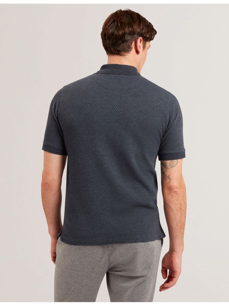 Ted Baker Redman - Textured Pure Cotton Knitted Polo Shirt Oberteile Herren Navy | 612043-RHW