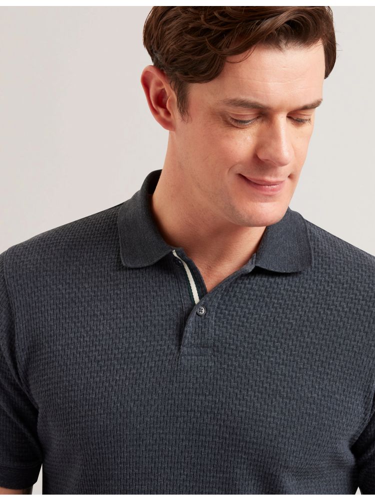 Ted Baker Redman - Textured Pure Cotton Knitted Polo Shirt Oberteile Herren Navy | 612043-RHW