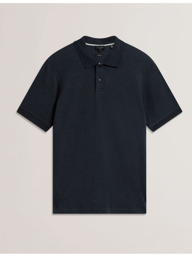 Ted Baker Redman - Textured Pure Cotton Knitted Polo Shirt Oberteile Herren Navy | 612043-RHW