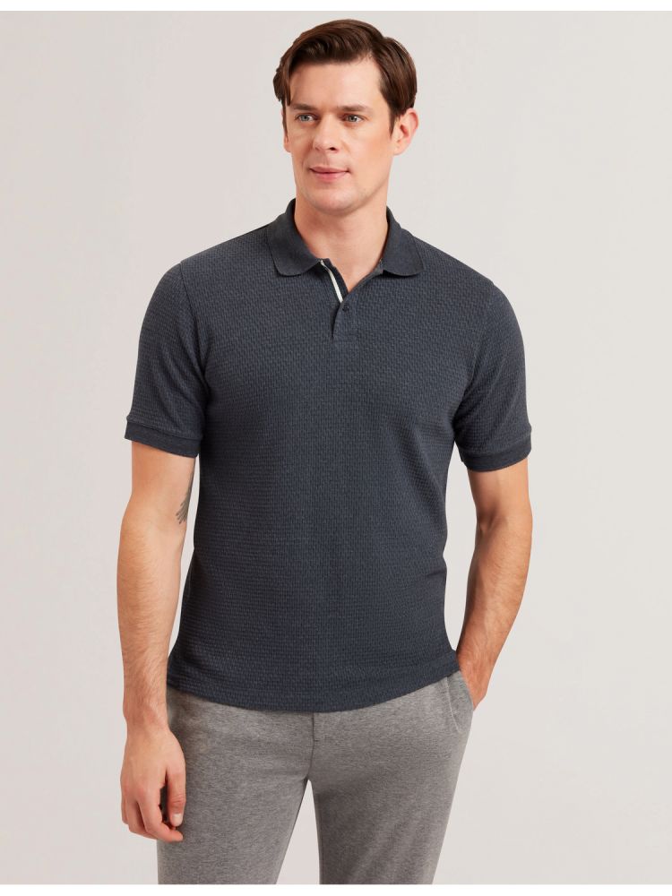 Ted Baker Redman - Textured Pure Cotton Knitted Polo Shirt Oberteile Herren Navy | 612043-RHW